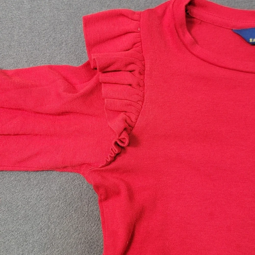 Polo Ralph Lauren Girls Red Ruffle‎ Shoulder Long Sleeve Top Smocked Cuff Size 6